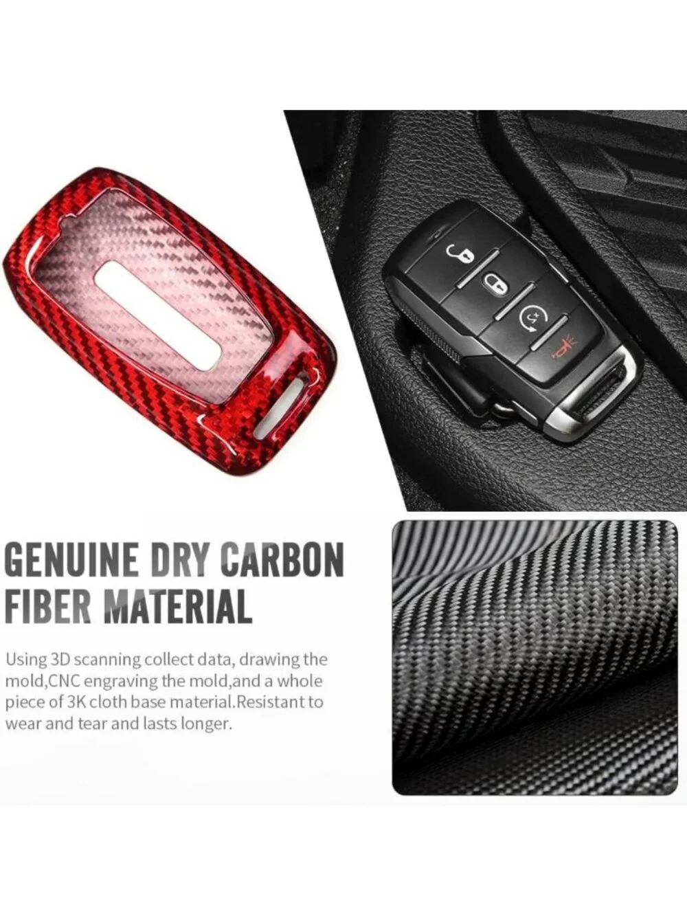 Sleek Red Carbon Fiber Key FOB Cover for Dodge RAM 1500 2500 3500 - Key Shell